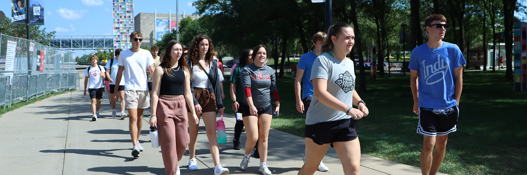 A group of students walking around Indianapolis